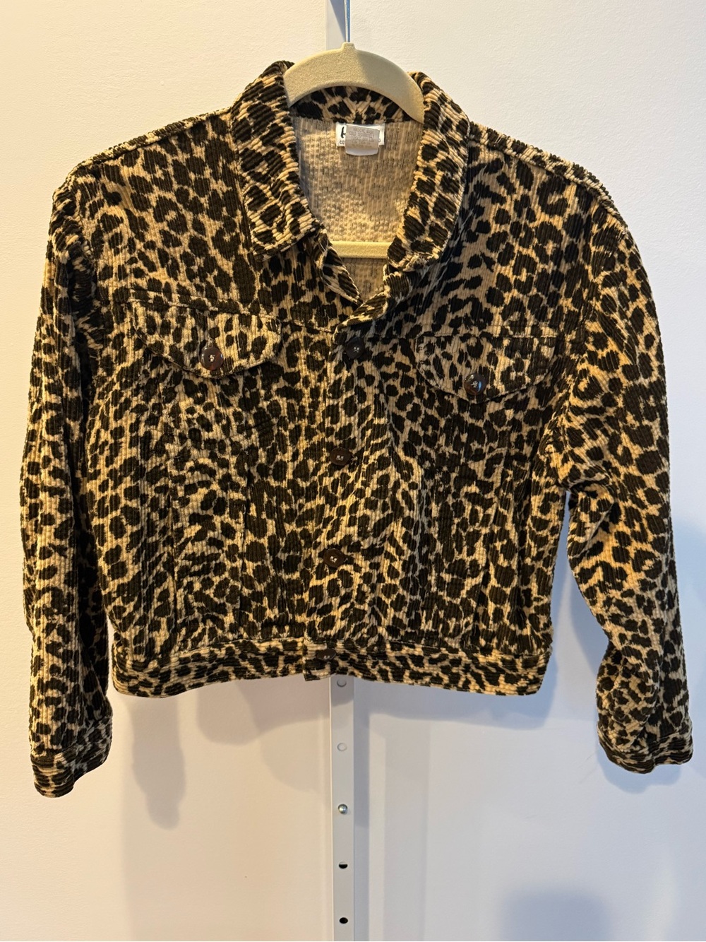Vintage Kiko Leopard Print Corduroy Jacket Button Up Brown Black Y2K Size S/M